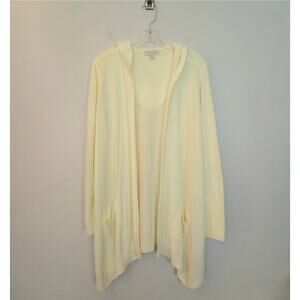 Barefoot Dreams Cozychic Ultra Lite Open Front Hooded Cardigan Ivory M Lounge
